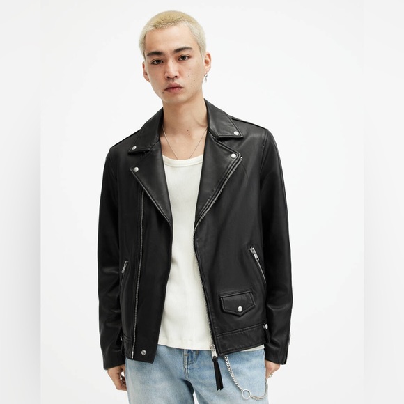 ALLSAINTS Milo Asymmetric Zip Leather Biker Jacket - Picture 4 of 7